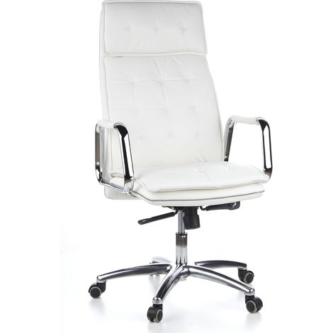Fauteuil de Direction Villa 20 Cuir Nappa Blanc Crème Chaise de Bureau avec Haut Dossier (1/5)
