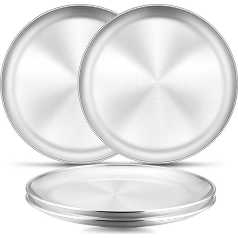 Plaque A Pizza - Acier Inoxydable 34 cm - Antiadhésif - Pour Four Et Cuisinière - Lot De 4