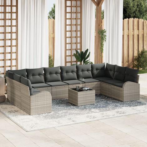 Sofa Set with Cushion 11 pcs Light Grey Poly Rattan vidaXL (1/5)