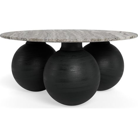 Mesa de centro Norsica 1082, Negro + Mármol gris, 42x0x0cm, Diámetro: 95, Mármol, Redonda