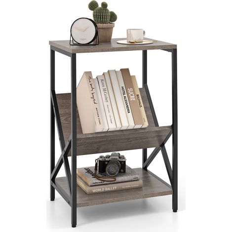 COSTWAY Record Holder Shelf 3-Tier Record Player Stand-Grey (1/5)