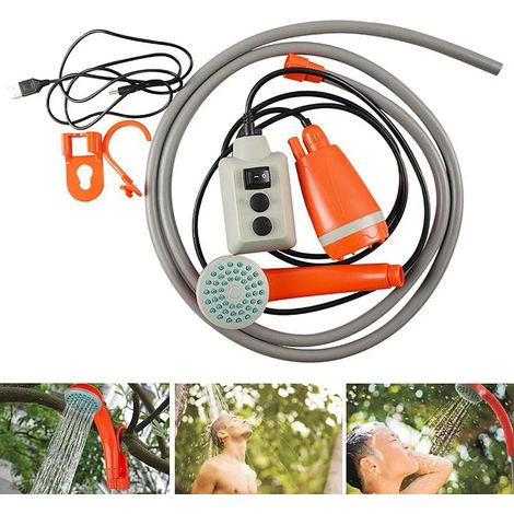 (Orange) Système de douche de camping portable avec pommeau de douche rechargeable et pompe, idéal pour les voyages, le camping et la randonnée. (1/3)