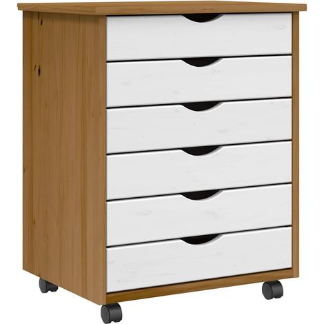 vidaXL Rolling Cabinet with Drawers "MOSS" Honey Brown Solid Wood Pine