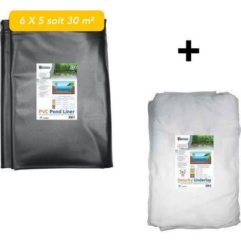 Pack Bassin de jardin : Bâche liner 30 m² 6X5m + feutre géotextile de protection