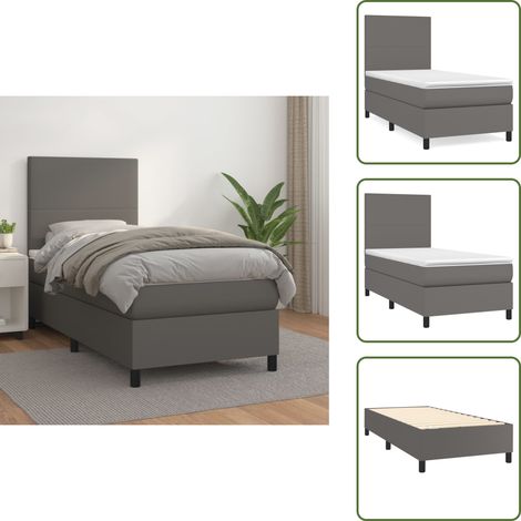 The Living Store Giroletto a Molle con Materasso Grgio 90x200 cm in Similpelle - Materasso a molle