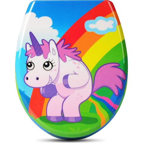 WOLTU Toilet Seats Soft Close Adjustable Hinge Toilet Lid Cover Family Bathroom A Unicorn