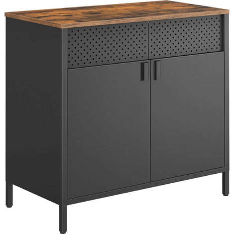 Aparador mueble almacenaje 80x40x76 cm doble puerta magnética con balda regulable para comedor salón cocina entrada estructura acero estilo industrial negro 120006433 (1/4)