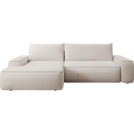 Canapé d'angle gauche convertible en velours côtelé beige ZOMELA (1/4)