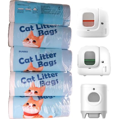 Sacs poubelles pour Litière, Compatibles avec Max, Max 2 et X, Anti-fuites et Parfaitement Adaptés, S'extraient en un geste (100 sacs / 5 rouleaux) (1/5)