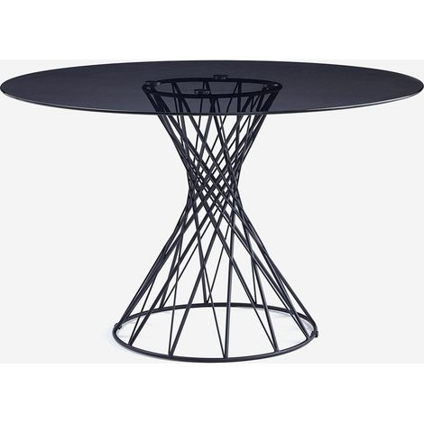 Tavolo di design rotondo moderno in vetro nero 120cm per soggiorno Naji