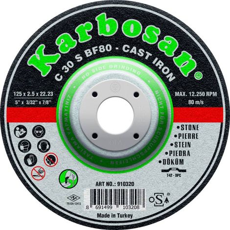 Disque à Tronçonner Déporté 125X2.5X22.23 Carbure de Silicium KARBOSAN C 30 S BF80 910320