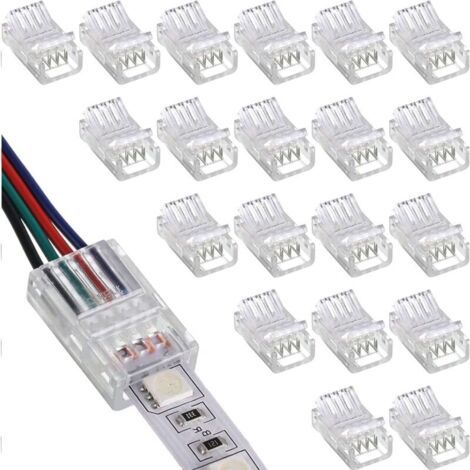 20 Pièces Connecteur de Bande à LED RGB 5050 LED Strip Connector 4 broches 10 mm Connecteurs Gapless pour connexion de bande LED