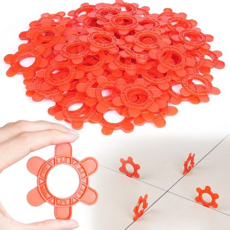 100 cales hexagonales pour carrelage, 6-en-1, réutilisables, tailles multiples (1mm - 5mm) pour sols, murs et crédences(100 pièces, rouge) (1/5)