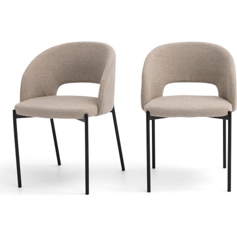 Lot de 2 chaises en tissu bouclette et métal - Beige chiné - Soren (1/5)