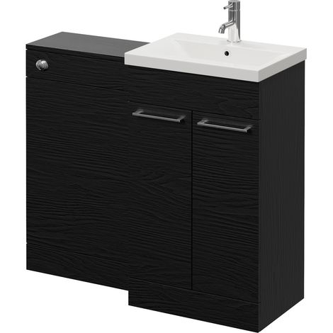 Napoli 390 Nero Oak 1000mm 2 Door Vanity Unit Toilet Suite with Glide Basin - 1000mm - Chrome 160mm HandleWithout Kingston Toilet Pan