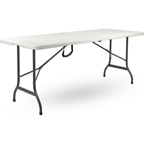 Tavolo Pieghevole da Giardino in HDPE Bianco con Struttura in Metallo 180x70x74 cm (1/6)