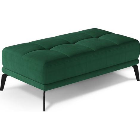 Pouf moderne velours capitonné et pieds métal noir TORPILLE-Vert (1/3)