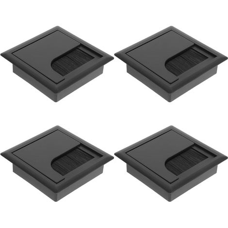 Juego de 4 pasacables de escritorio, plástico, orificio pasante para cables con junta de cepillo, 80 mm x 80 mm - Negro (1/5)