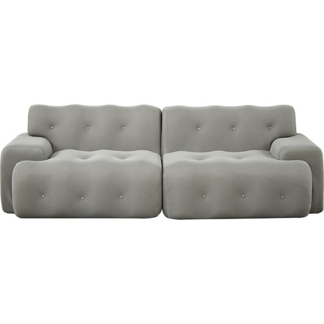 Sofá Recto 2 Plazas con Respaldo Ondulado, Botones Cosidos, Reposabrazos Anchos, Tejido, Gris (1/5)