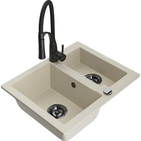 Mexen Carlos lavello in granito 1,5 vasca con rubinetto cucina Aster, beige - 6518-69-73450-70-B (1/5)
