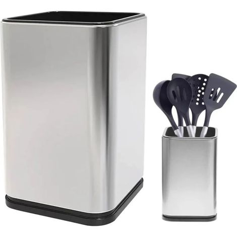 Porte-ustensiles de cuisine, grand panier acier inoxydable, base lestée antidérapante, organisateur. (1/5)