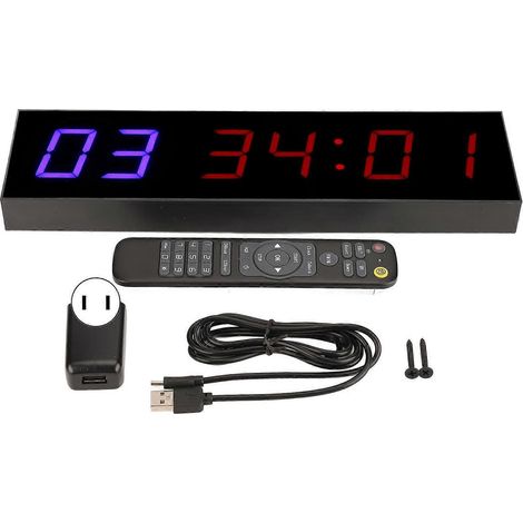 Minuteur de fitness avec fonction d'intervalle, affichage LED 6 bits, fonction compte à rebours, chronomètre avec télécommande, 4,6 cm (1,8 pouce), 110–240 V CA, prise américaine (1/4)