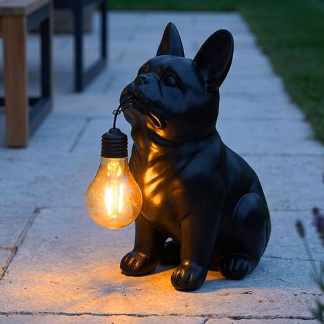 LED Solarleuchte Solarlampe Außenleuchte schwarz matt Bulldogge Hund H 23,5 cm (1/5)