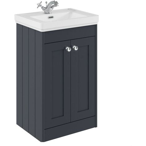 Balterley Butterton 500mm Floor Standing 2 Door Unit with Classic Basin 1 Tap Hole - Satin Dark Grey