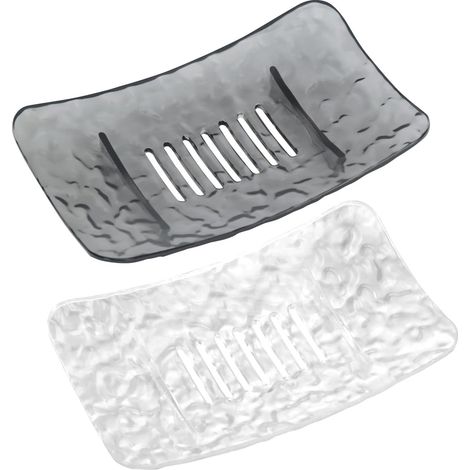 Lot de 2 porte-savons en plastique auto-égouttants, noir et blanc, faciles à nettoyer et à sécher, pour la douche, la salle de bain et la cuisine. (1/5)