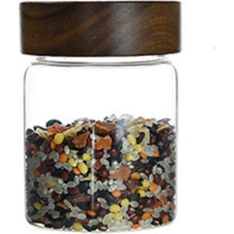 Couvercle en bois verre hermétique bidon récipient alimentaire thé grains de café bouteilles de stockage de cuisine pot scellé (1/5)