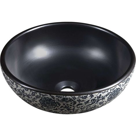Sapho Priori - Aufsatzwaschbecken, Durchmesser 41 cm, ohne Überlauf, schwarz/weiß PI034 (1/5)