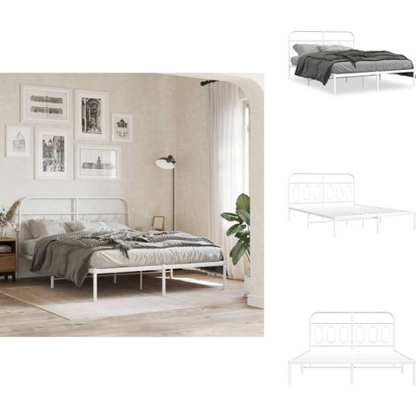 Cadre de lit métal sans matelas et tête de lit blanc 135x190 cm - Cadre De Lit - Lit Double - Lit Metal - Lit Blanc - Meuble Chambre (1/5)