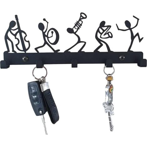 Porte-clés créatif noir avec 5 crochets, organiseur de courrier et porte-clés, crochet décoratif en métal pour porte-manteau mural pour couloir