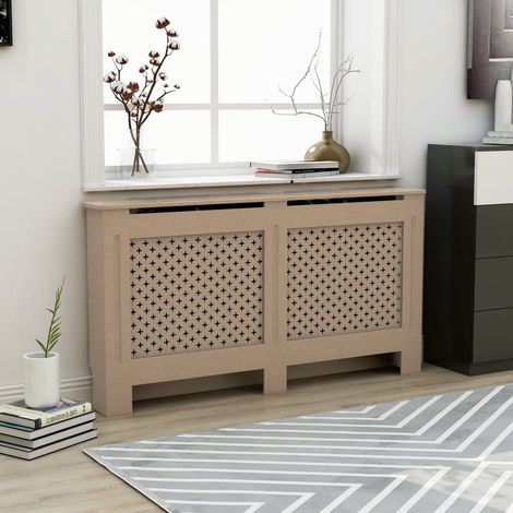 Vidaxl – Cache-radiateur MDF 152x19x81,5 cm – Design moderne à lattes – Espace de rangement pour décorations – Assemblage facile