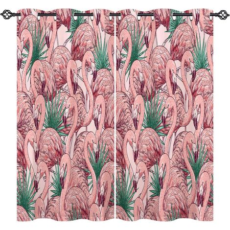Rideau Occultant Tropical Flamant Feuille de Palmier Rideau Thermique Isolant Tenture Opaque à Oeillets Draperies Intérieurs pour Maison Chambre Salon 2 Panneaux L 107 x H 160 cm - 107L X 160H cm (2 P (1/5)