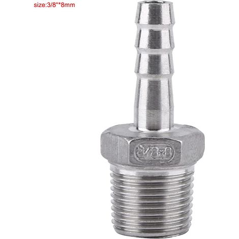 Schlauchanschluss aus Edelstahl 304 mit Widerhaken und Außengewinde (3/8" x 8 mm)