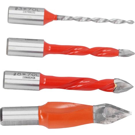 Lot de 4 forets à bois à 2 goujures en acier rapide, mèches rotatives de 3 mm, 6 mm, 8 mm et 15 mm (1/5)