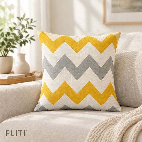 FLITI Housse de Coussin Géométrique en Lin Jaune 45x45cm Décoration Moderne Salon Chambre (1/5)
