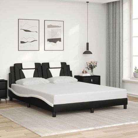 Cadre de lit Viana sans matelas-Structure de lit noir et blanc 160x200 cm similicuir (1/5)
