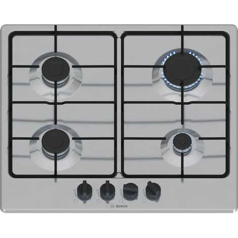 Bosch Serie 6 PGP6B5K80. Colore del prodotto: Acciaio inox, Posizionamento dell'apparecchio: Da incasso, Dimensione della larghezza del piano cottura: 58 cm. Tipo di controllo: Manopola, Posizione ... (1/5)