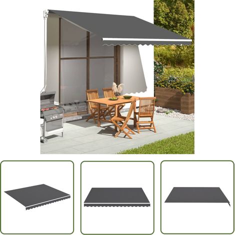 The Living Store Tissu de remplacement pour auvent Anthracite 4x3,5 m - Tissus D'ombrage - Auvent De Jardin - Toile D'auvent - Parasol De Jardin - Protection Solaire (1/5)