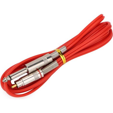 Cordon RCA silicone souple 1,8m pour machines à tatouer, connecteur clip, rouge - Câble de transmission souple en silicone, accessoire tatouage professionnel. (1/5)
