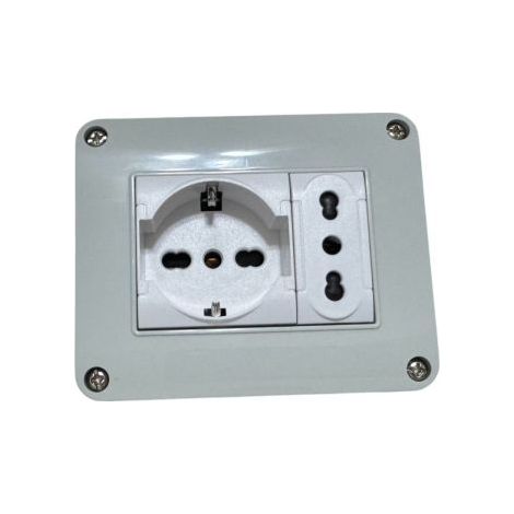 Cassetta elettrica pronta all'uso per interni IP40 presa 1 Schuko + 1 Bipasso