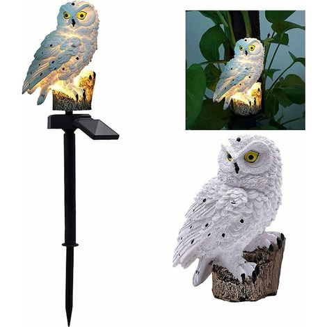 Lampe solaire de jardin en résine forme de chouette, étanche, blanche – DELKEVIC