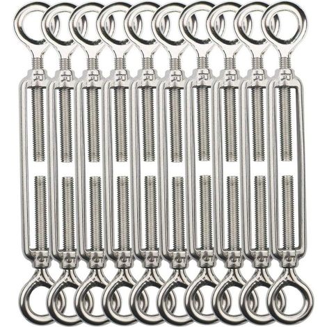 Tendeur Fil De Fer,M5 Tendeurs De Fil,Tendeur De Cable Crochet Et Crochet,Tendeurs De Cable En Acier Inoxydable 304,Utilisé Pour Cordes À Linge,Suspendre,Cable De Garde Corps -10 Pièces OO (1/5)
