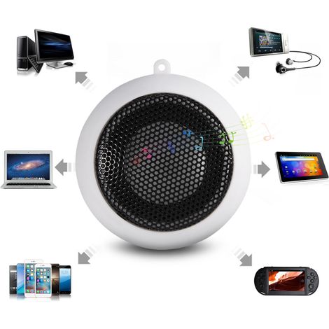 Mini haut-parleur portable de voyage 3,5 mm avec batterie intégrée pour téléphone portable, MP3 et PC (blanc). (1/5)