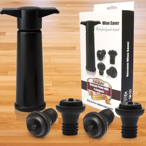 Coffret cadeau comprenant 1 pompeà vide et 4 bouchonsà vin Noir (1/4)