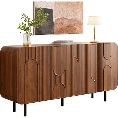 Buffet et enfilade avec 4 Portes, 8 Niches et Étagères Réglables, en MDF et Panneaux de Particules, 160 × 40 × 79 cm, Noyer (1/5)