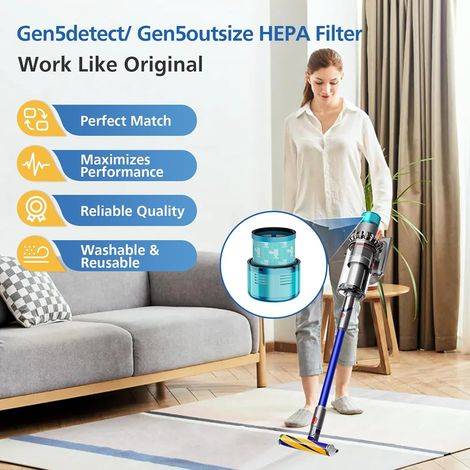Filtre de rechange Gen5 compatible avec les aspirateurs sans fil Dyson Gen5detect Gen5detect Absolute SV23 et Dyson Gen5outsize Gen5outsize Absolute SV24. Lot de 2 filtres pour aspirateurs balais sa (1/4)