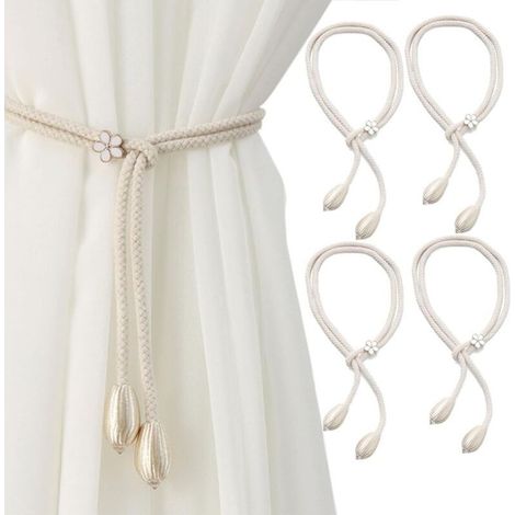 4 pièces Corteau à Rideau Boucle, Rideau référent, Corde à Rideau tissée à la Main, Rideaux de 48 cm de Long, réfrigérateurs pour Rideaux, idéal pour Le Salon et la Chambre (Beige) (1/5)